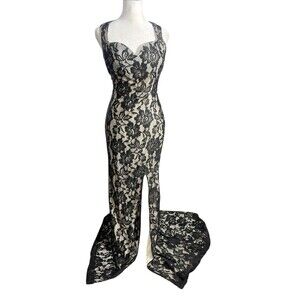 xtaren lace bodycon maxi dress sweat heart cut dark romantic Sz S